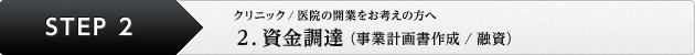 クリニック／医院の開業をお考えの方へ 2. 資金調達（事業計画書作成／融資）